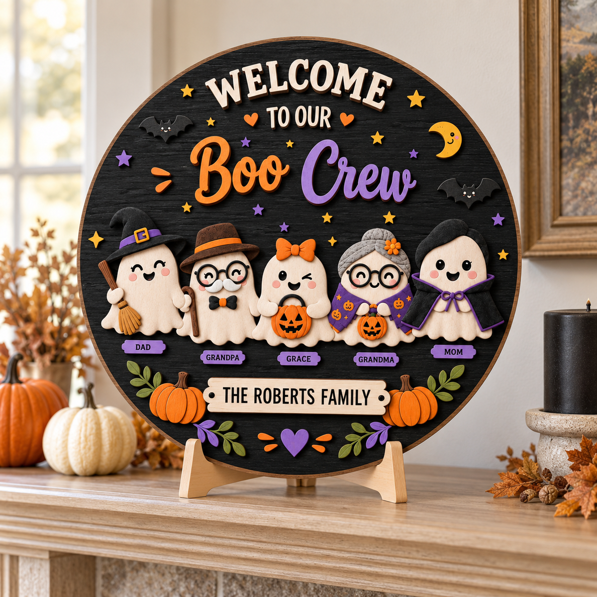 Personalized Boo Crew Halloween Door Hanger Wall Sign