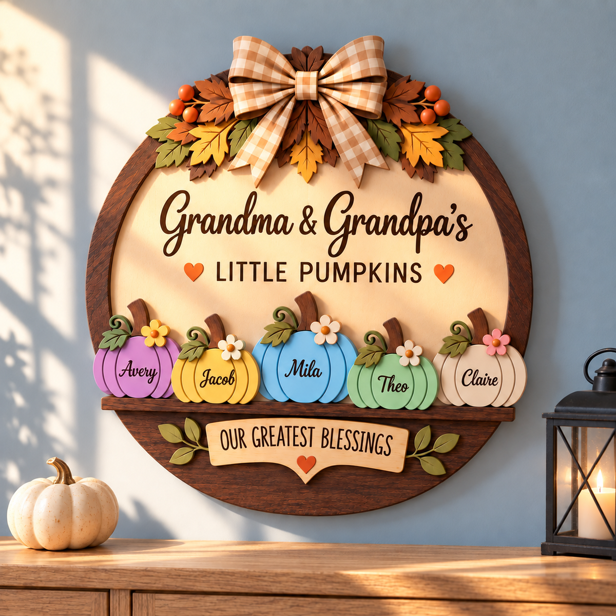 Custom Grandma & Grandpa Fall Pumpkin Door Hanger