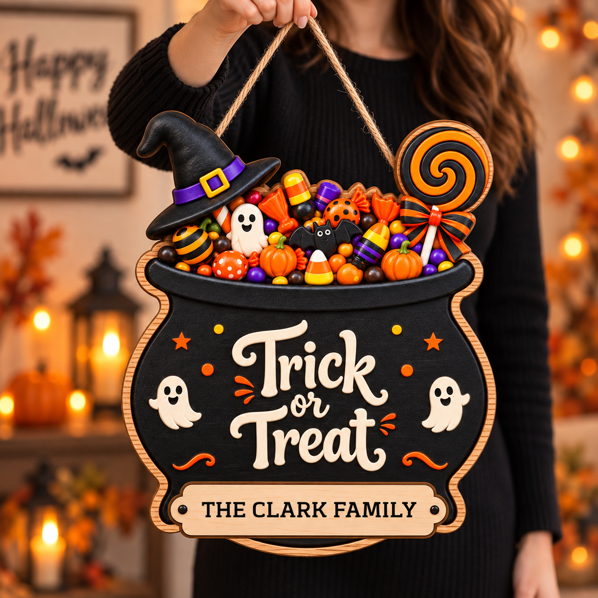 Personalized Trick or Treat Halloween Door Sign