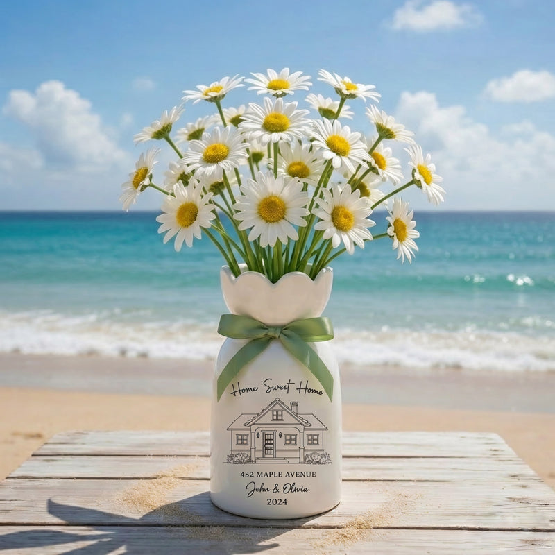 Personalized First Home Gift Ceramic Flower Vase – Custom New Home & Housewarming Gift