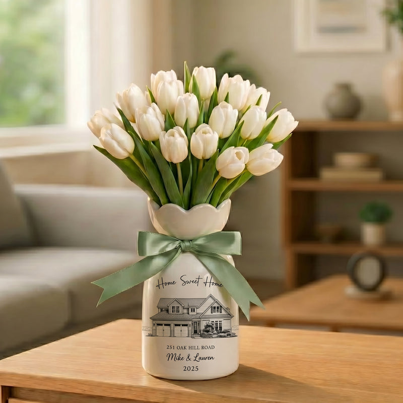 Personalized First Home Flower Vase – Custom New Home Gift for Couples