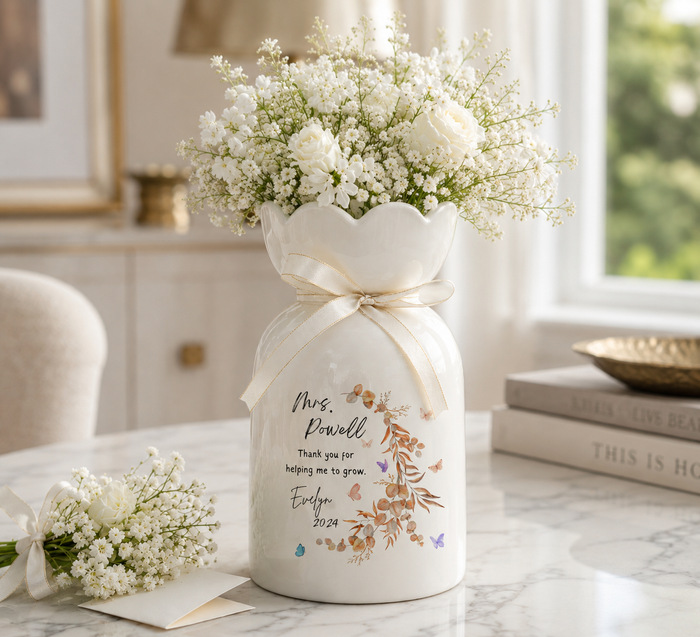 Custom Flower Pot Thank You for Helping Me Grow – Personalized Teacher Appreciation Gift
