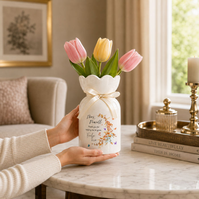 Custom Flower Pot Thank You for Helping Me Grow – Personalized Teacher Appreciation Gift