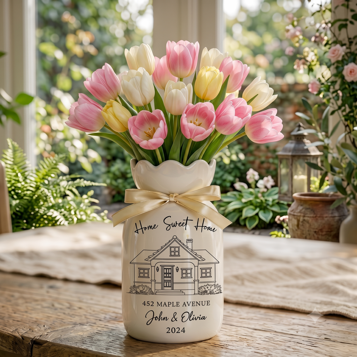 Personalized First Home Gift Ceramic Flower Vase – Custom New Home & Housewarming Gift