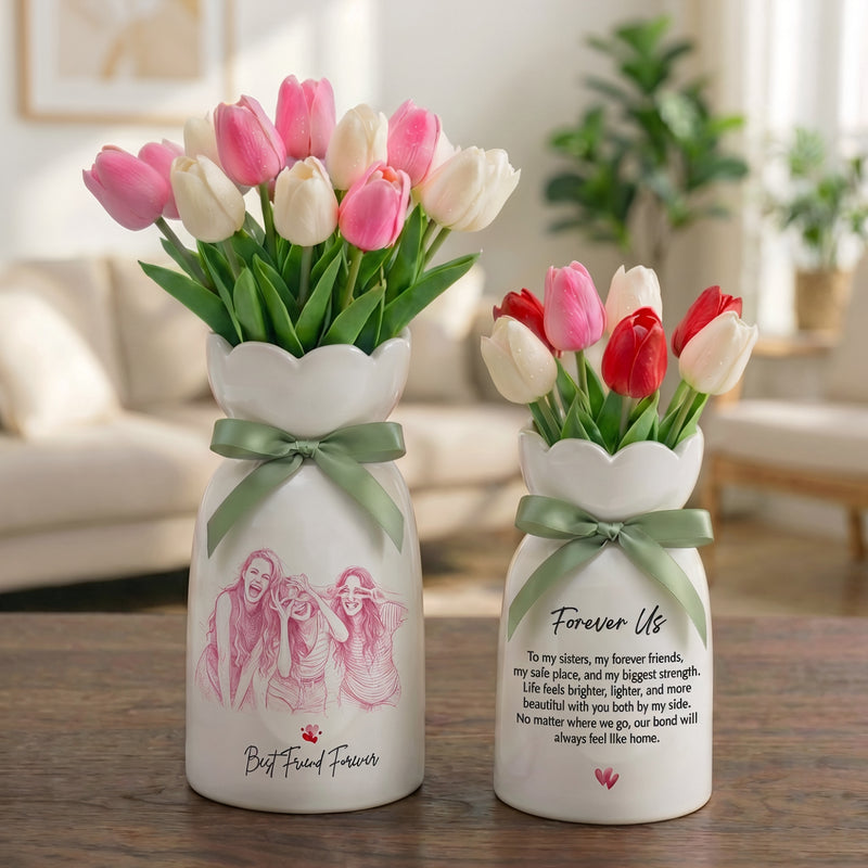 Personalized Besties Photo Ceramic Vase – Custom Photo Best Friend Flower Vase