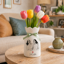 Personalized Besties Photo Ceramic Vase – Custom Photo Best Friend Flower Vase