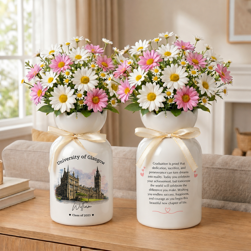 Custom University Vase – Personalized College Graduation Gift, Class of 2026 Keepsake