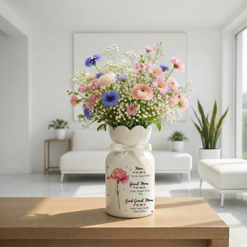 Personalized Birth Month Flower Vase – First Mom Then Grandma Now Great Grandma Gift