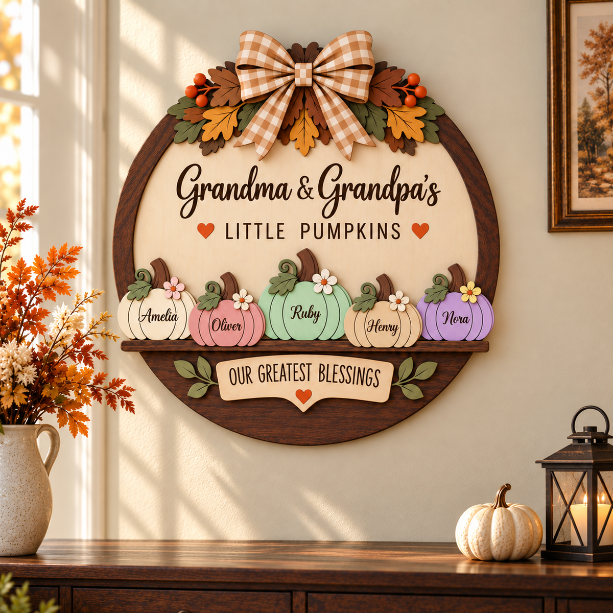 Custom Grandma & Grandpa Fall Pumpkin Door Hanger