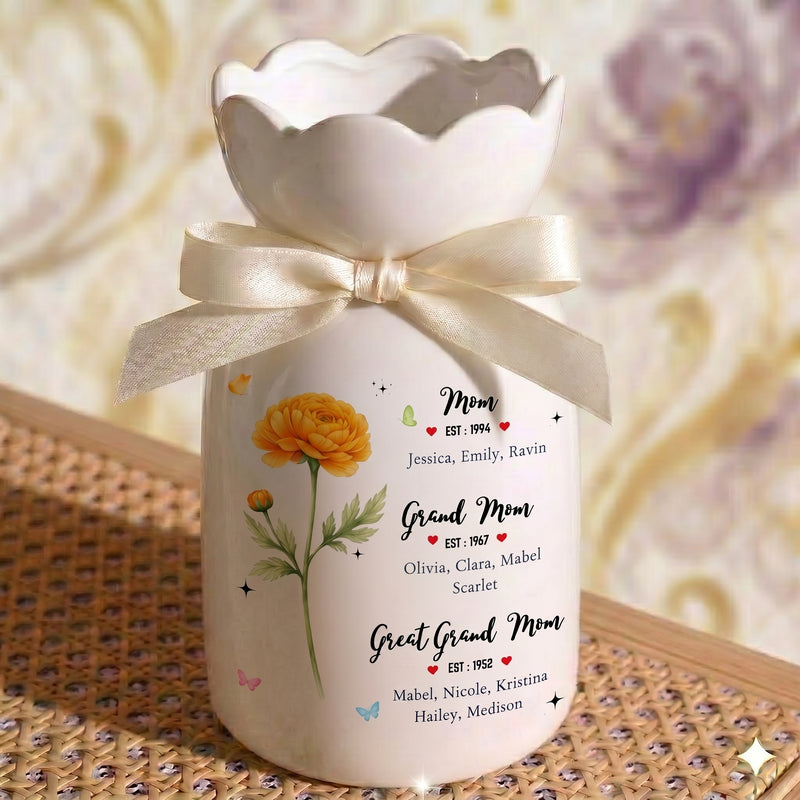 Personalized Birth Month Flower Vase – First Mom Then Grandma Now Great Grandma Gift