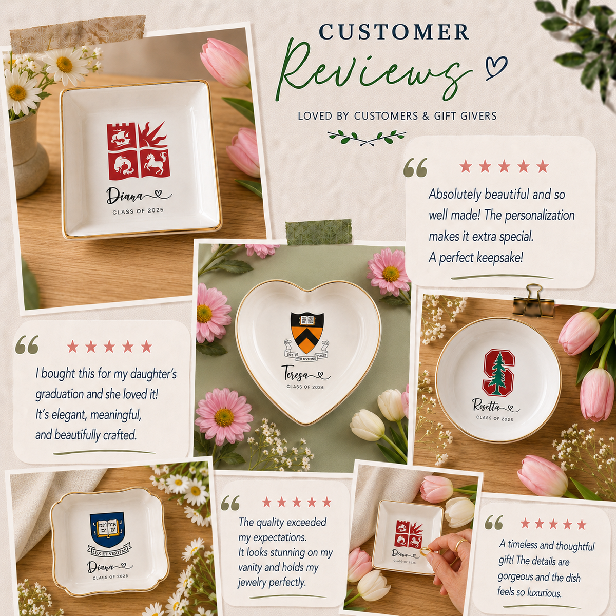 Personalised University College Graduation Gift Ring Dish, Custom Class of 2026 Keepsake