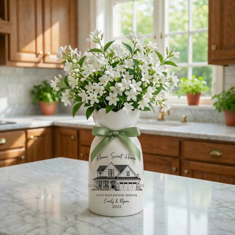 Personalized First Home Flower Vase – Custom New Home Gift for Couples
