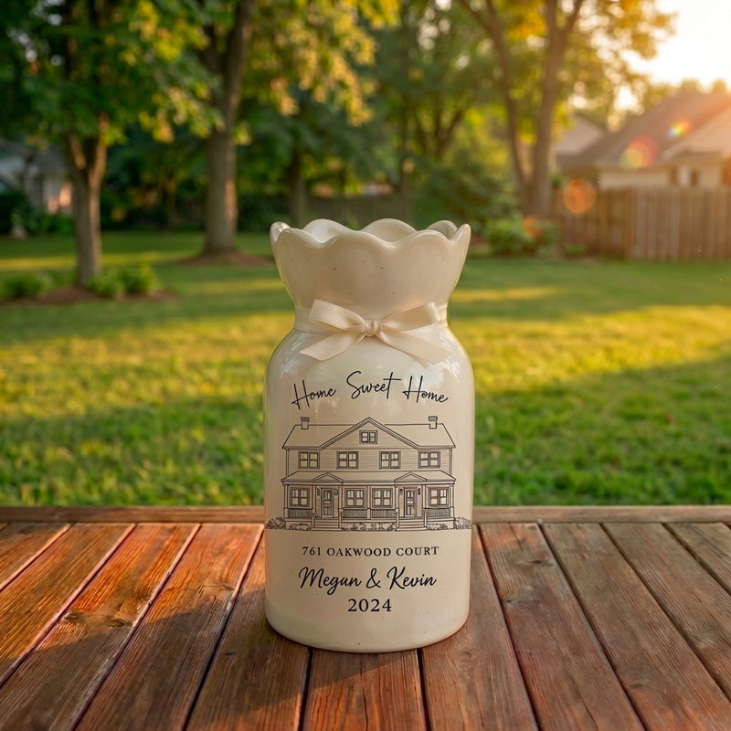 Personalized First Home Gift Ceramic Flower Vase – Custom New Home & Housewarming Gift