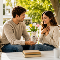 Custom Line Portrait Flower Vase – Personalized Ceramic Couple Photo Vase