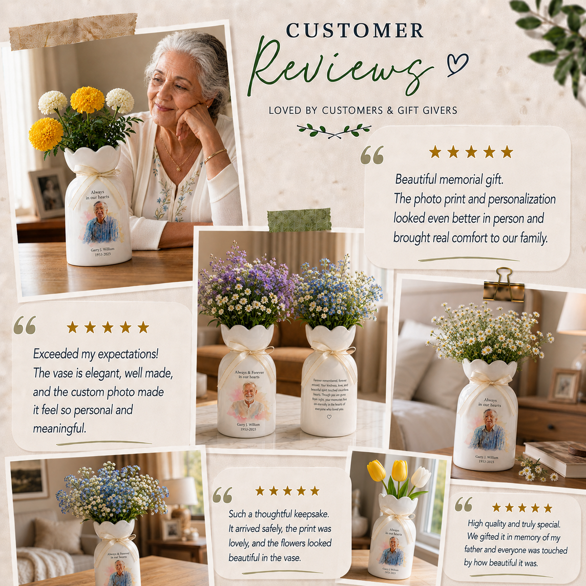 Personalized In Loving Memory Ceramic Flower Vase – Custom Photo Memorial Gift