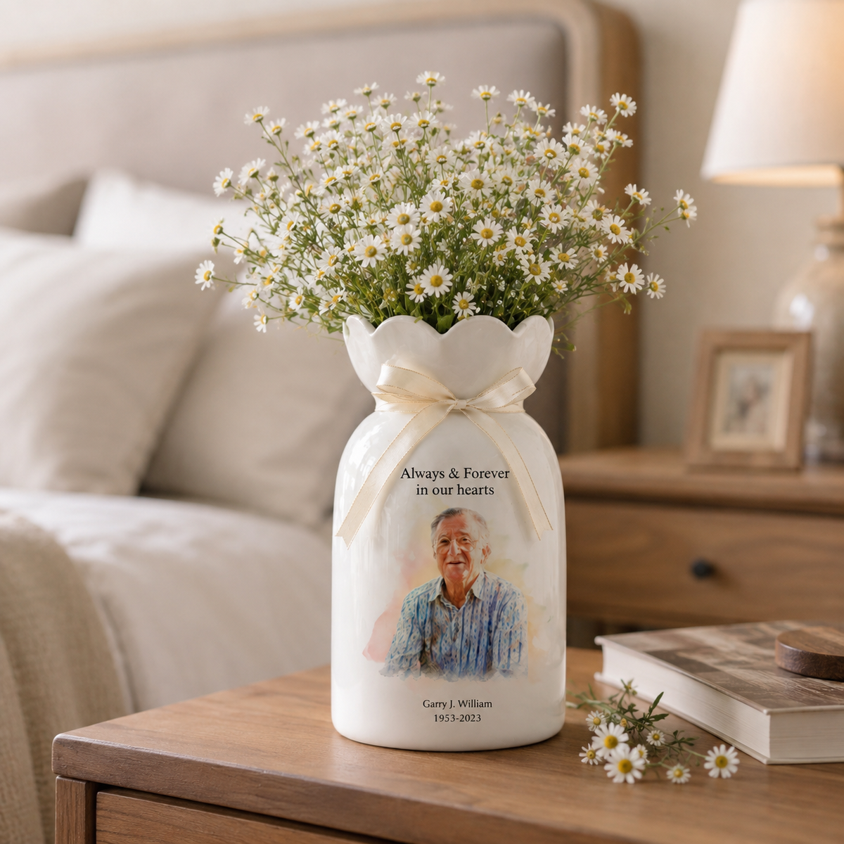 Personalized In Loving Memory Ceramic Flower Vase – Custom Photo Memorial Gift