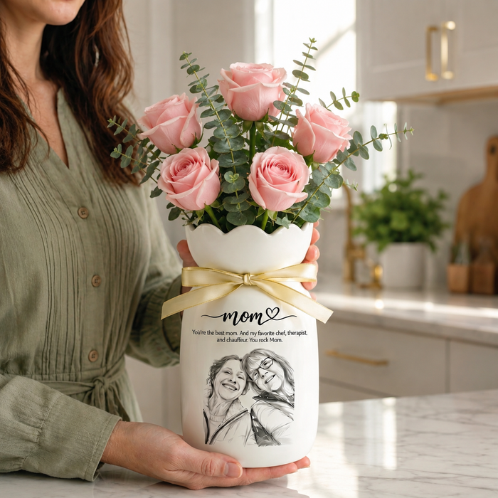 Personalized Mom Photo Flower Vase – Custom Portrait Ceramic Vase Gift for Mom
