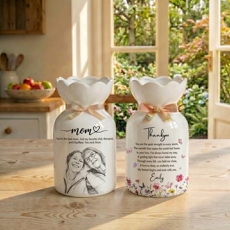 Personalized Mom Photo Flower Vase – Custom Portrait Ceramic Vase Gift for Mom