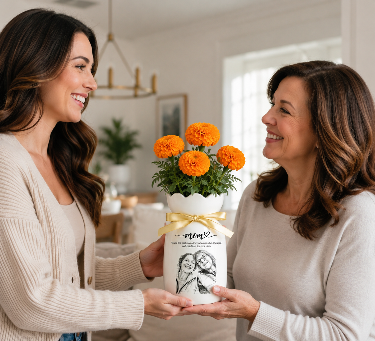 Personalized Mom Photo Flower Vase – Custom Portrait Ceramic Vase Gift for Mom