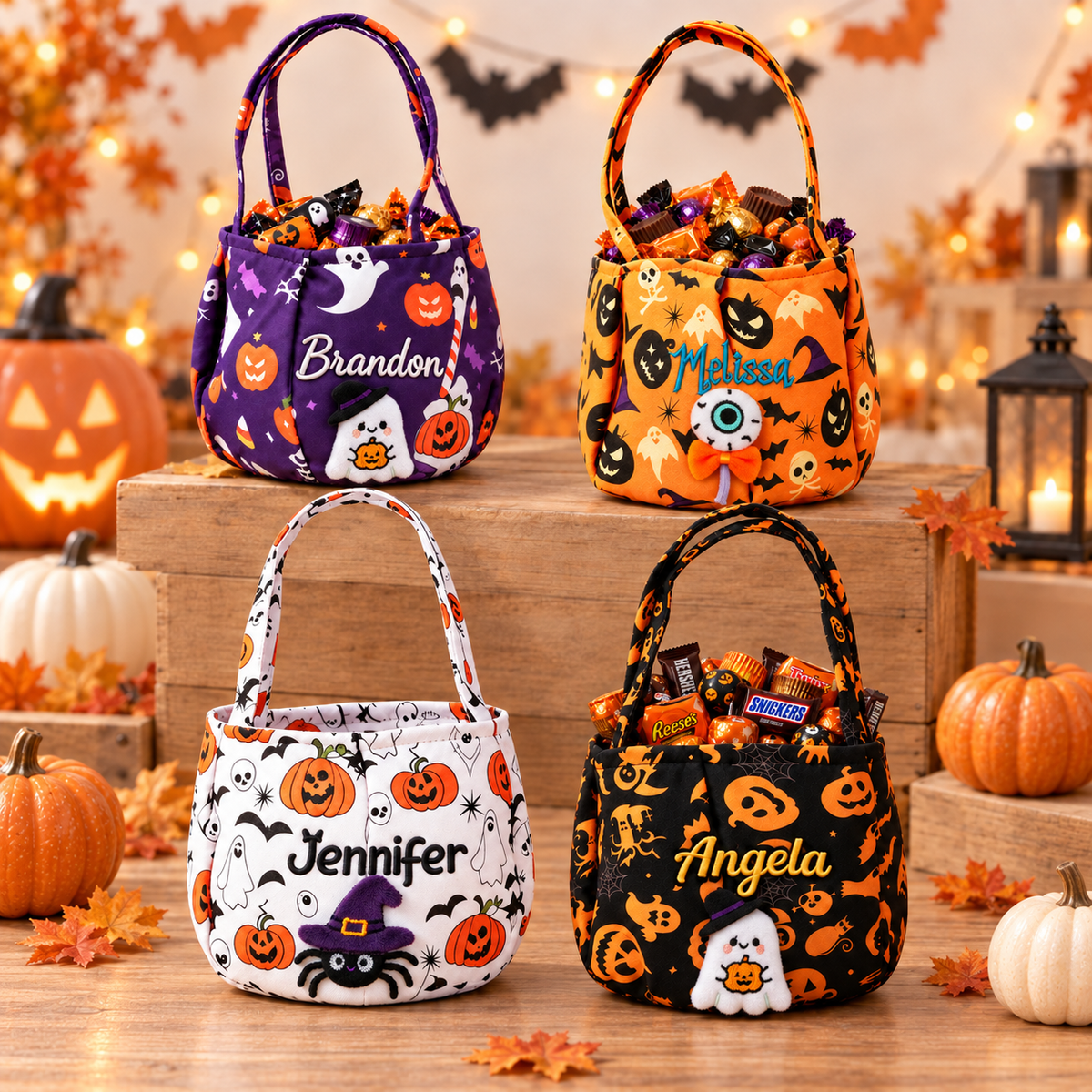 Custom Name Embroidery Halloween Basket for Kids