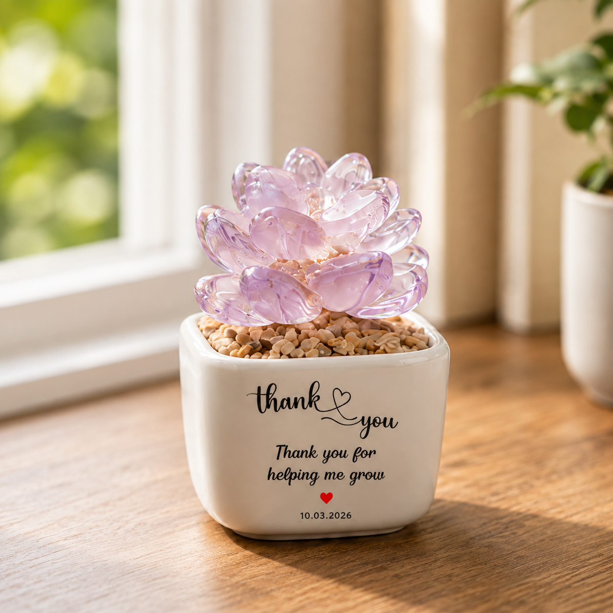 Custom Name Hand Blown Glass Mini Plant Pot – Personalized Thank You Keepsake, Teacher Appreciation Gift & Desktop Decoration