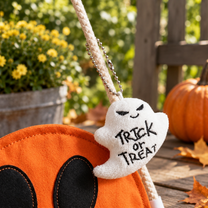 Personalized Ghost Halloween Candy Bag, Custom Name Trick or Treat Bag with Plush Charm