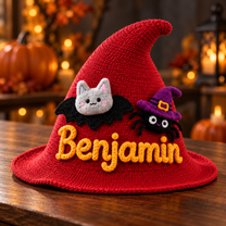 Personalized Halloween Witch Hat with Embroidered Name Design