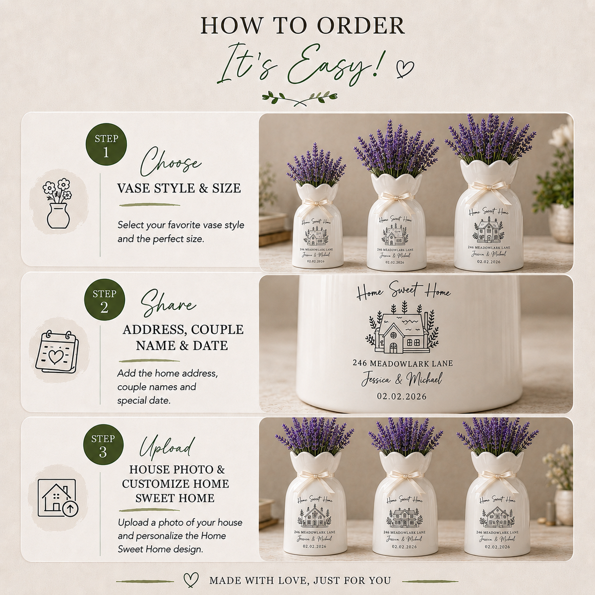 Personalized First Home Gift Ceramic Flower Vase – Custom New Home & Housewarming Gift