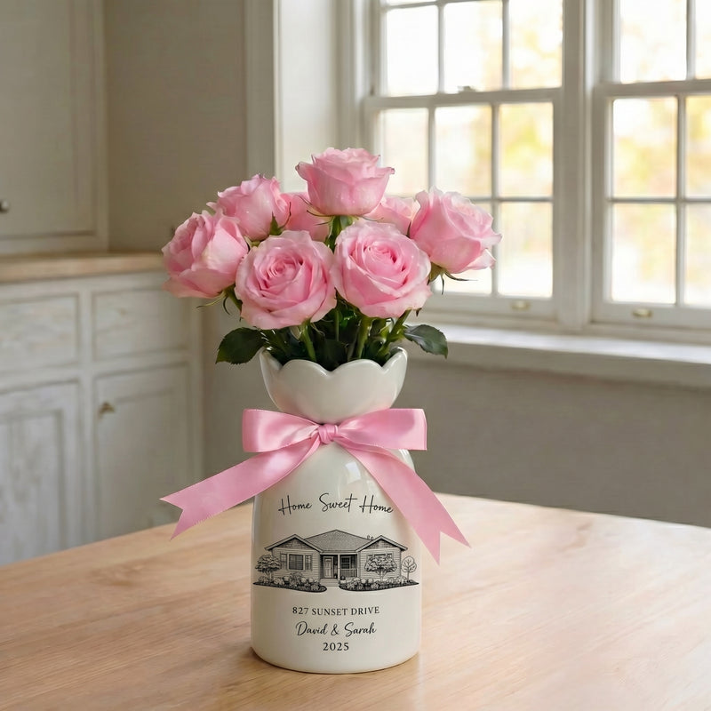 Personalized First Home Flower Vase – Custom New Home Gift for Couples