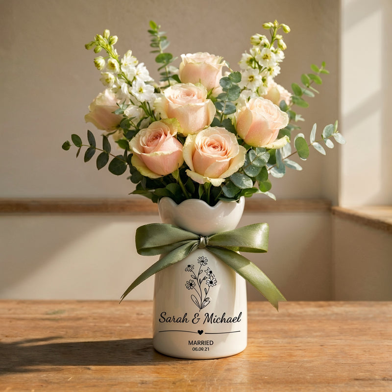 Custom Wedding Gifts Flower Vase – Personalized Engagement & Newlywed Couple Gift