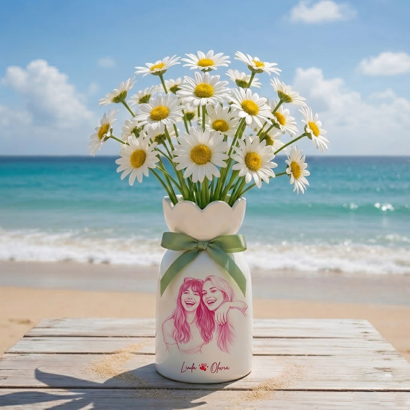 Personalized Besties Photo Ceramic Vase – Custom Photo Best Friend Flower Vase