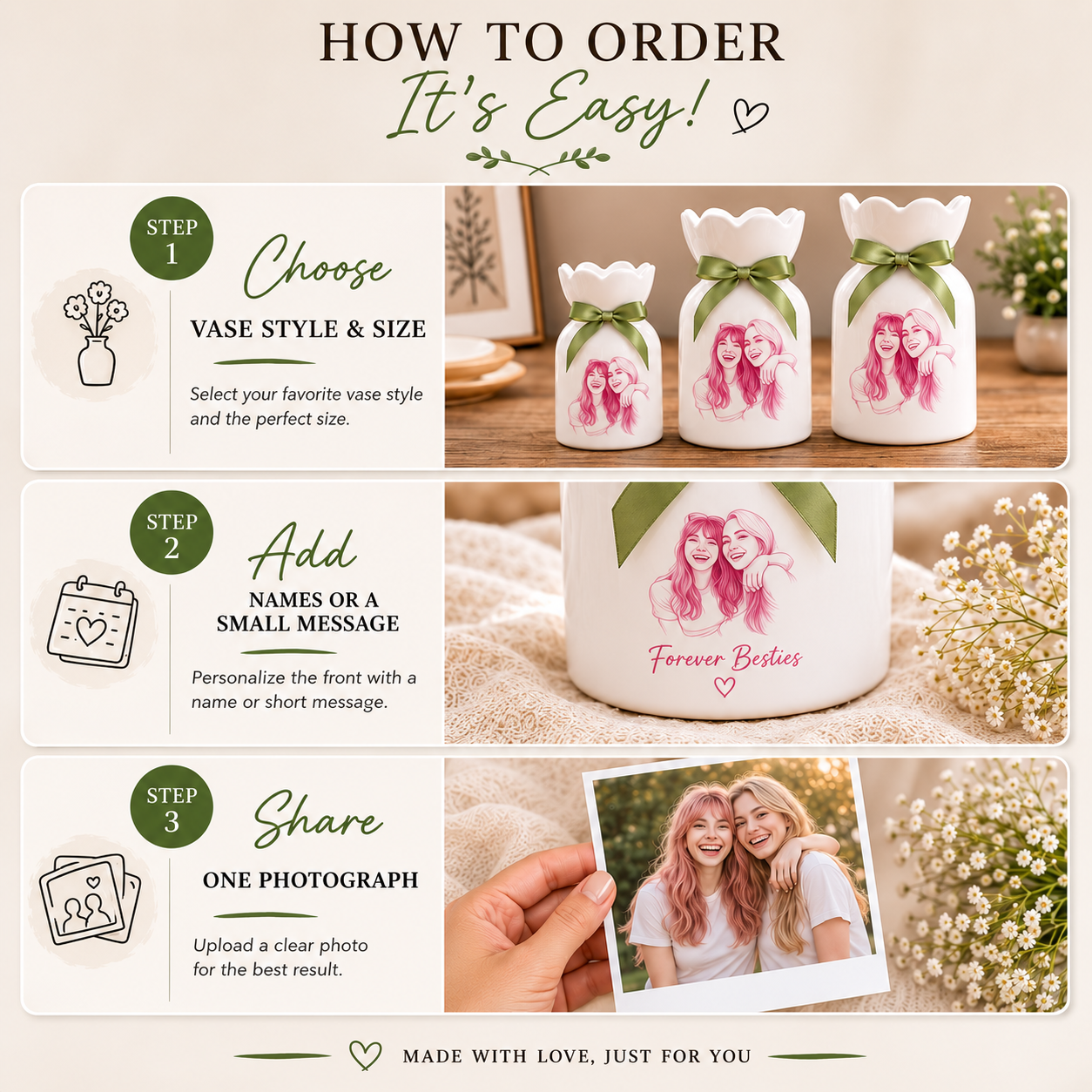Personalized Besties Photo Ceramic Vase – Custom Photo Best Friend Flower Vase