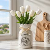 Personalized Mom Photo Flower Vase – Custom Portrait Ceramic Vase Gift for Mom
