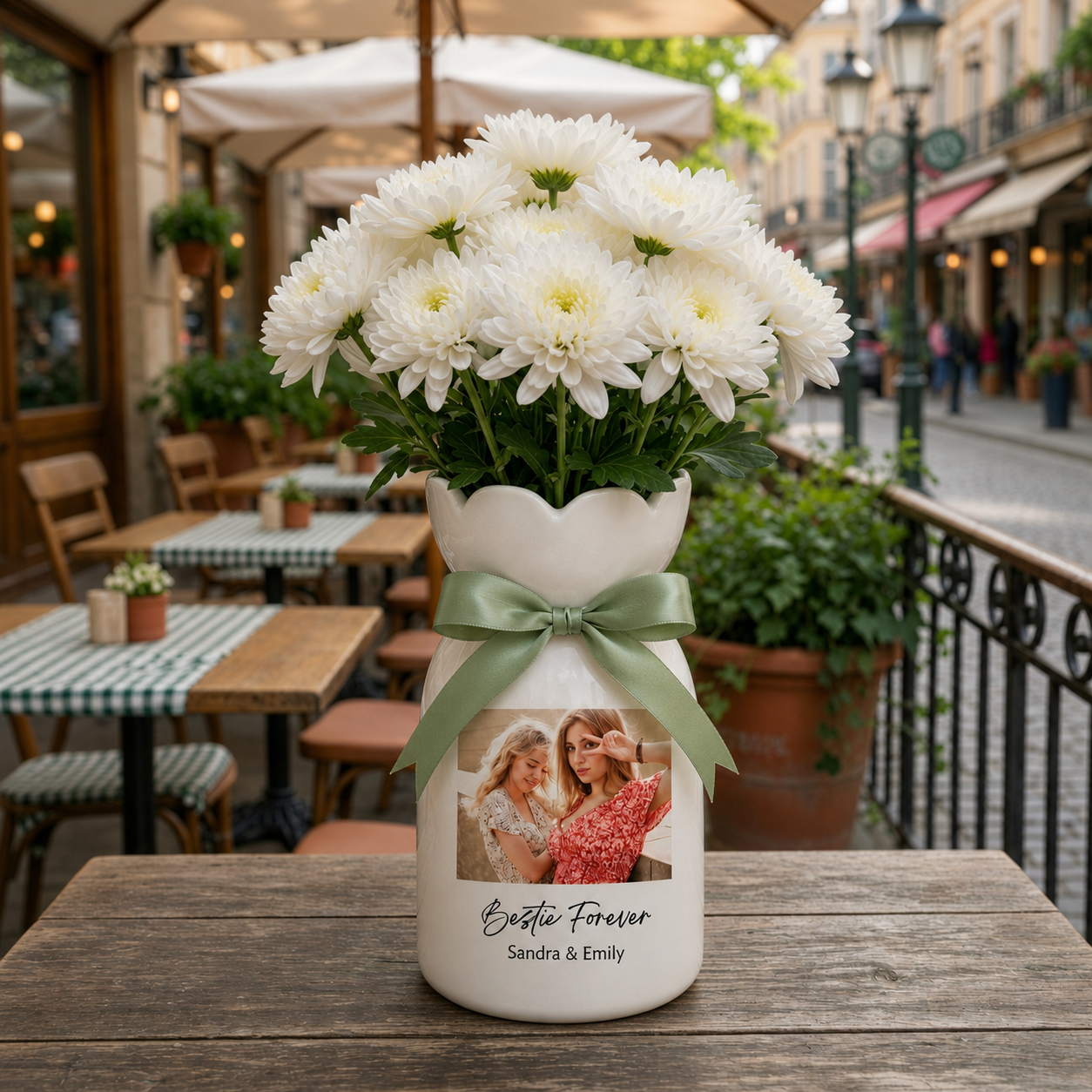 Personalized Besties Photo Ceramic Vase – Custom Best Friend Gift