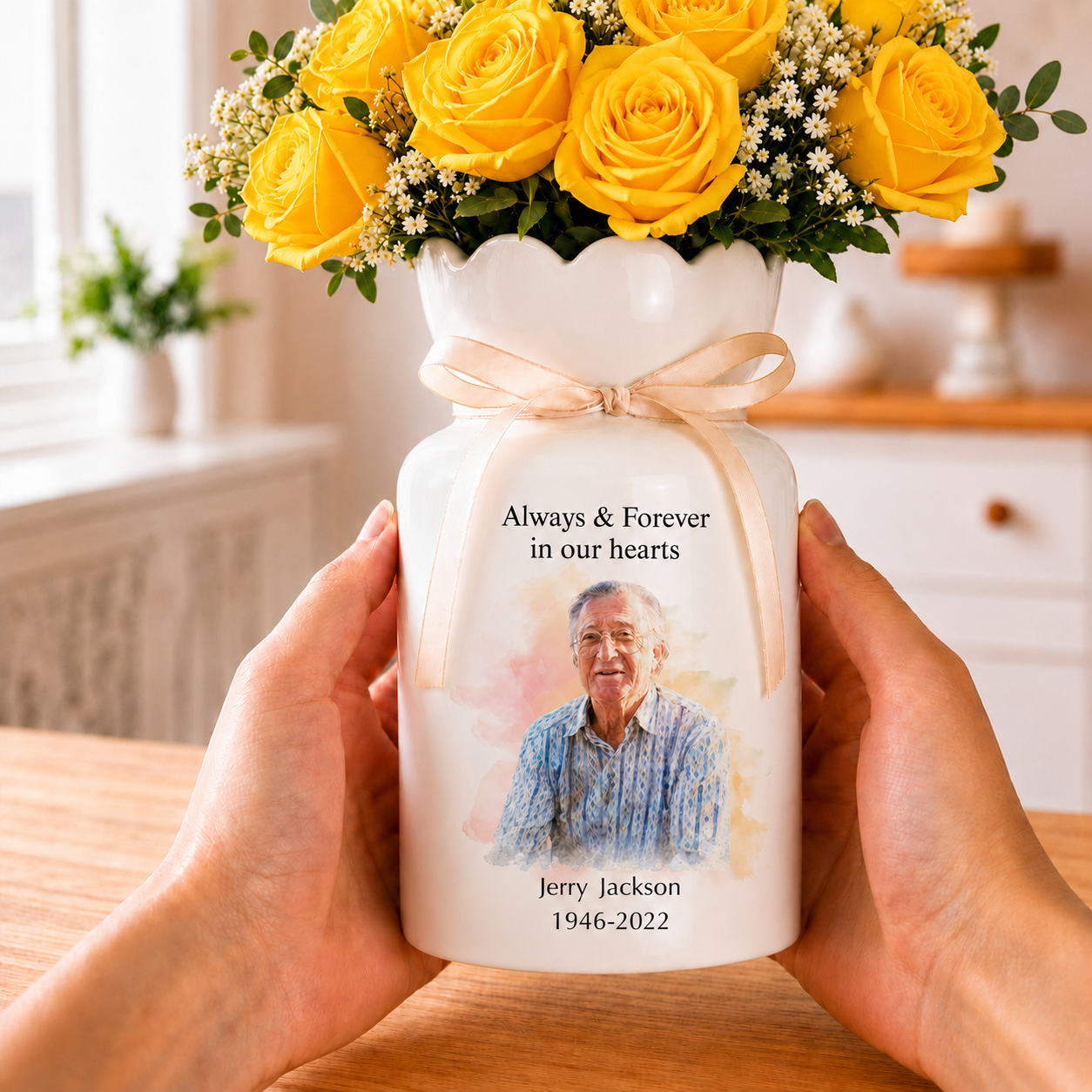 Personalized In Loving Memory Ceramic Flower Vase – Custom Photo Memorial Gift