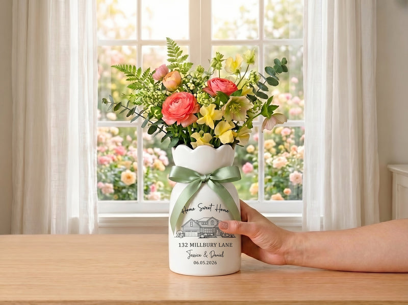 Personalized First Home Flower Vase – Custom New Home Gift for Couples