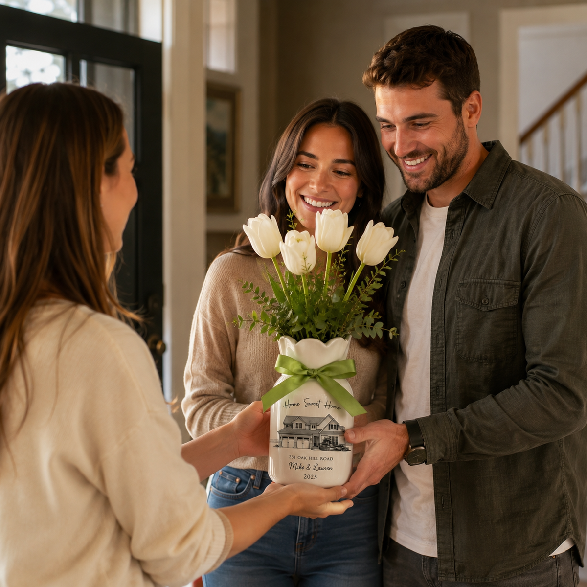 Personalized First Home Flower Vase – Custom New Home Gift for Couples