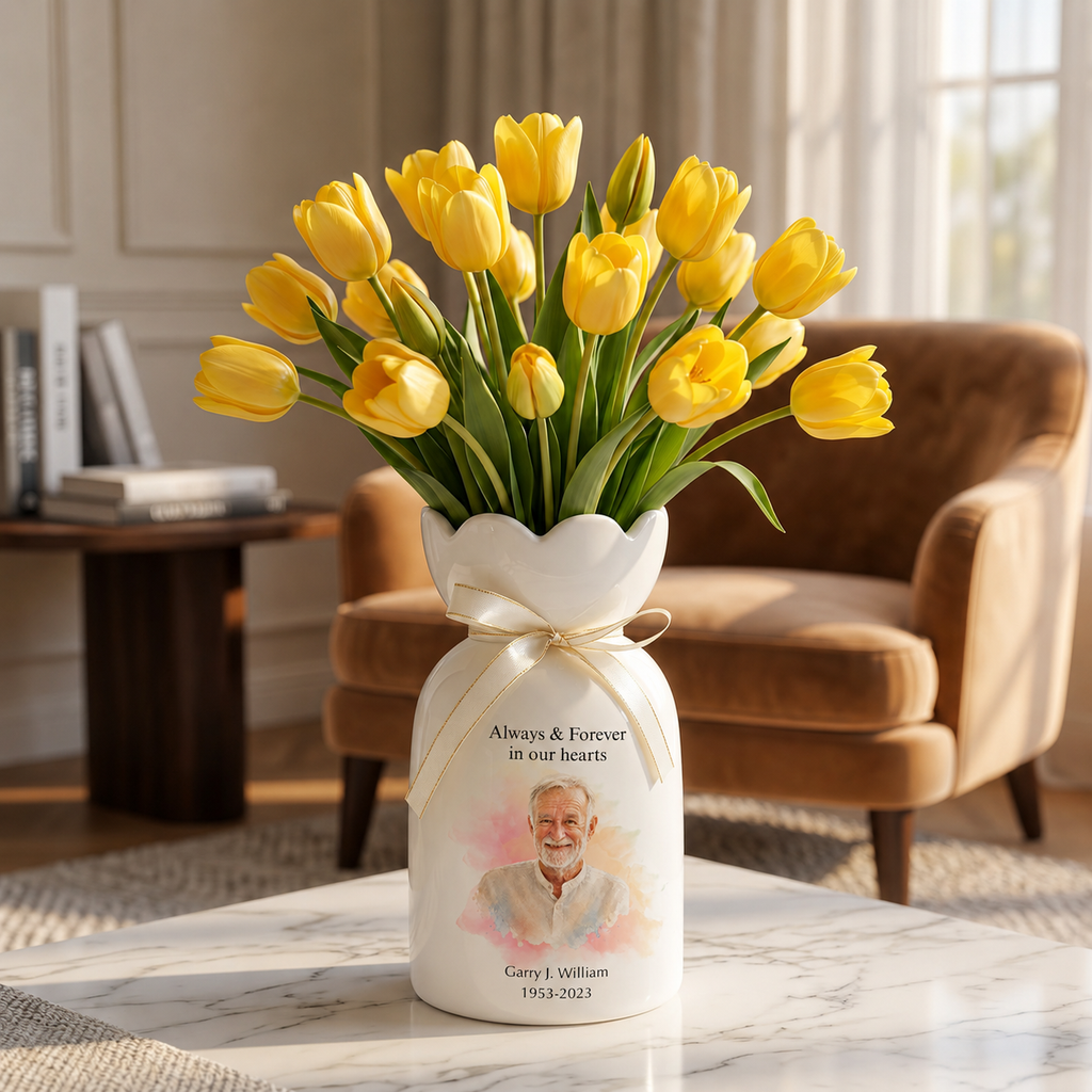Personalized In Loving Memory Ceramic Flower Vase – Custom Photo Memorial Gift