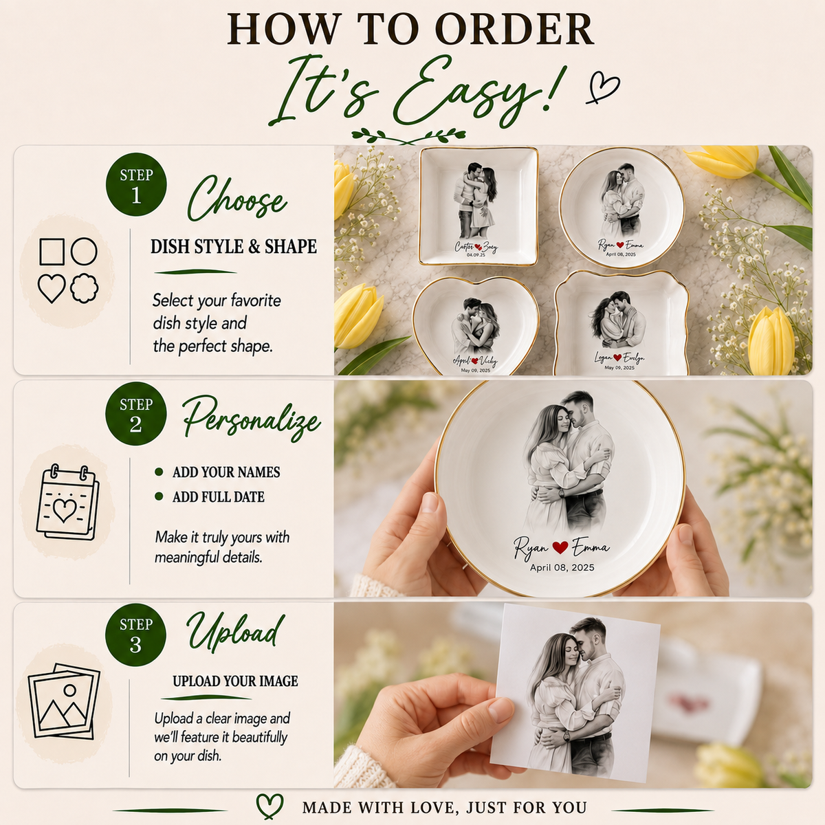 Custom Engagement Ring Dish, Personalized Photo Wedding Keepsake Gift