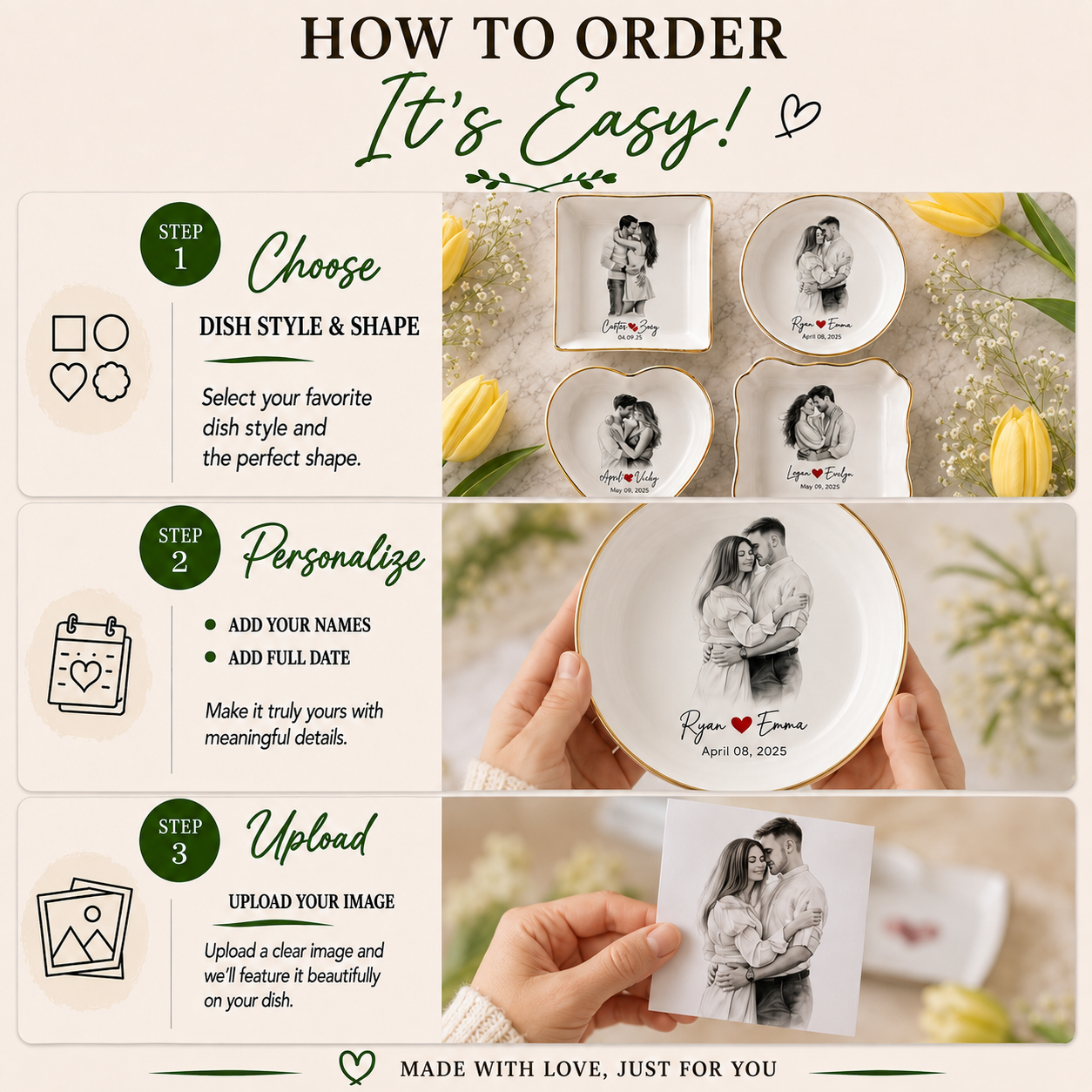 Custom Engagement Ring Dish, Personalized Photo Wedding Keepsake Gift