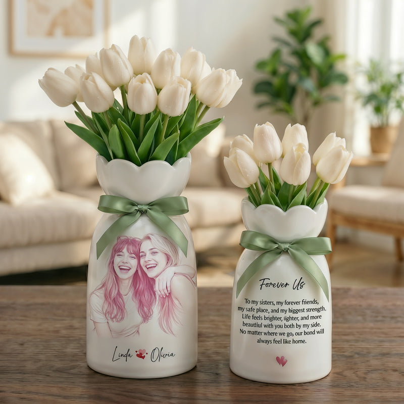 Personalized Besties Photo Ceramic Vase – Custom Photo Best Friend Flower Vase