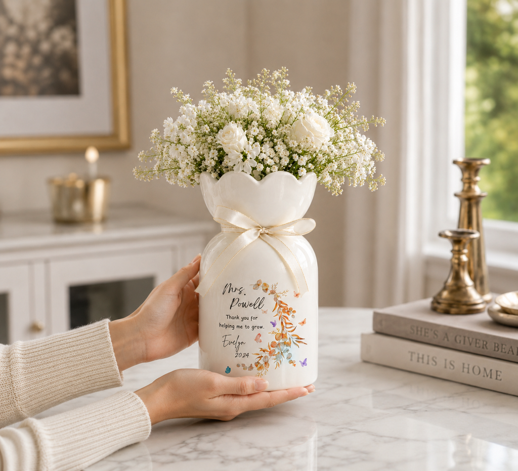Custom Flower Pot Thank You for Helping Me Grow – Personalized Teacher Appreciation Gift