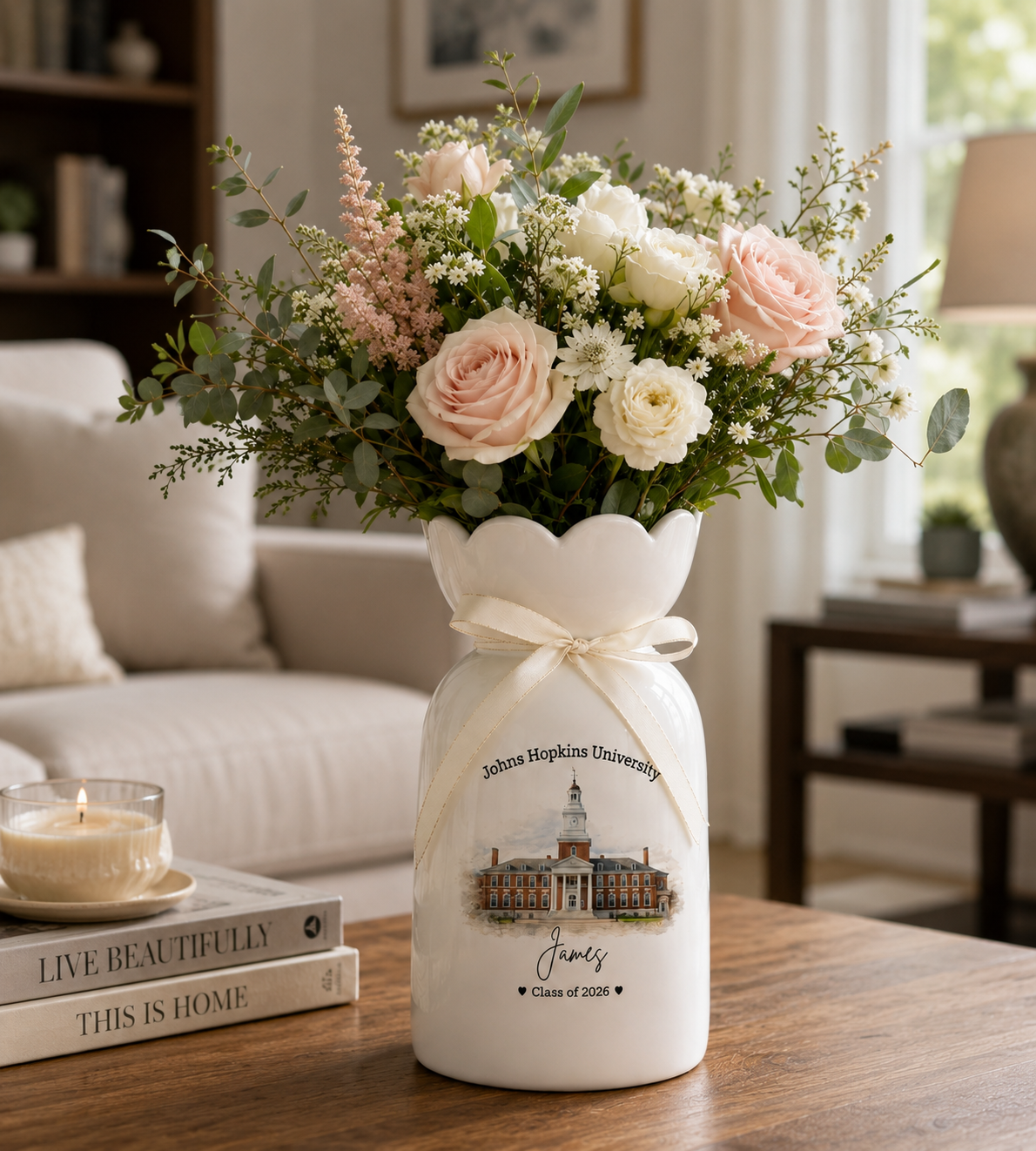 Custom University Vase – Personalized College Graduation Gift, Class of 2026 Keepsake