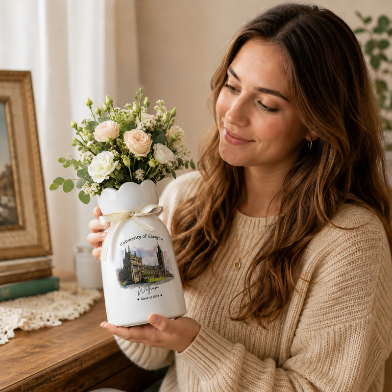 Custom University Vase – Personalized College Graduation Gift, Class of 2026 Keepsake