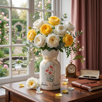 Personalized Wedding Flower Vase, Custom Birth Flower Couple Gift with Names & Wedding Date