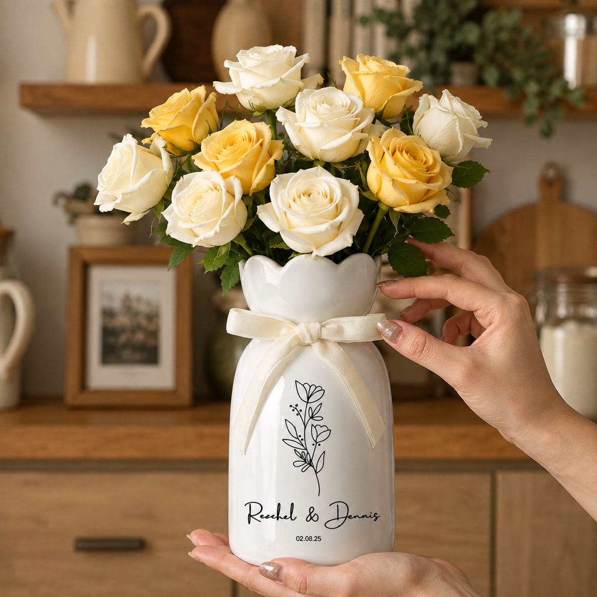 Custom Wedding Gifts Flower Vase – Personalized Engagement & Newlywed Couple Gift