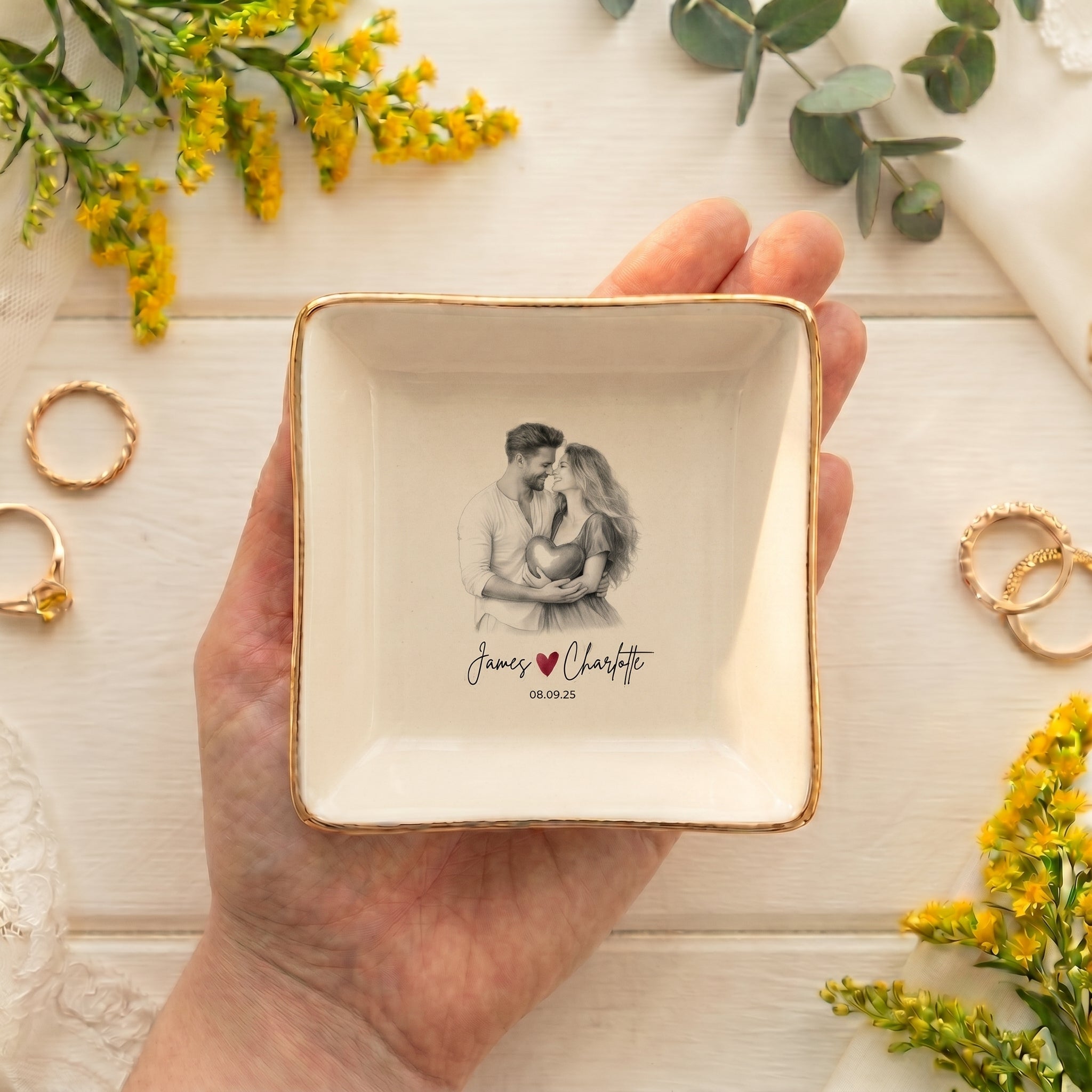 Custom Engagement Ring Dish, Personalized Photo Wedding Keepsake Gift