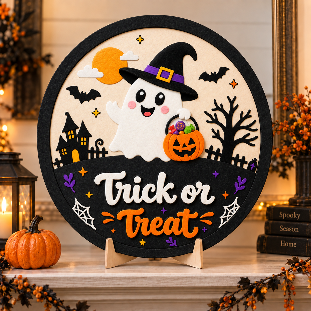 Personalized Patchwork Ghost Wooden Door Hanger
