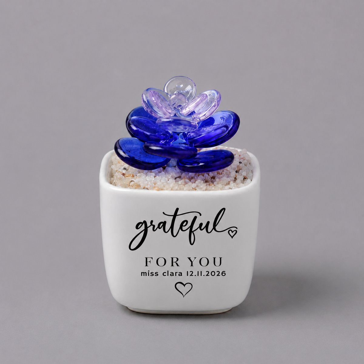 Glass Plant Pot – Personalized Name Mini Flower or Cactus Ornament, Teacher Appreciation Gift & Desk Decoration