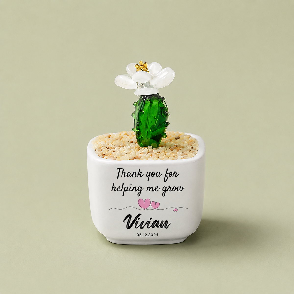 Glass Plant Pot – Personalized Name Mini Flower or Cactus Ornament, Teacher Appreciation Gift & Desk Decoration